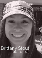 Brittany Stout, MOT, OTR/L, smiling in a black and white portrait