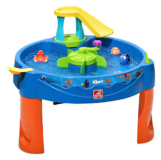 Blue and orange Step2 water table with a Finding Dory theme