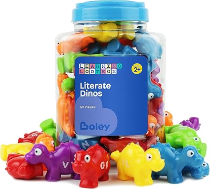 Boley 52 Piece Alphabet Dinosaurs - Educational Dinosaur Alphabet Matching Toy Set for Kids, Children, Toddlers - Great Learning Tool for Toddlers to Learn The Alphabet! Bucket Edition