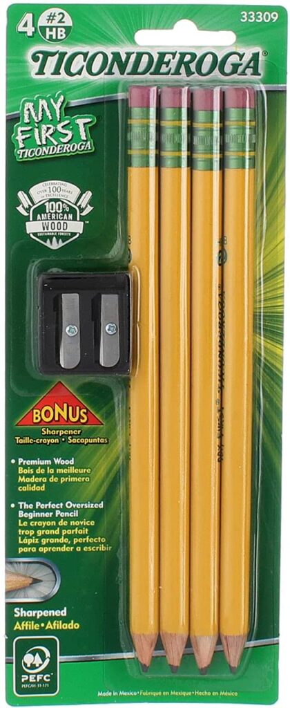 Pack of Ticonderoga First pencils with a sharpener