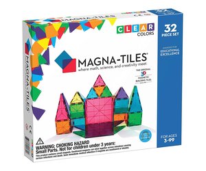 Magna-Tiles 32 piece clear colors magnetic building set box