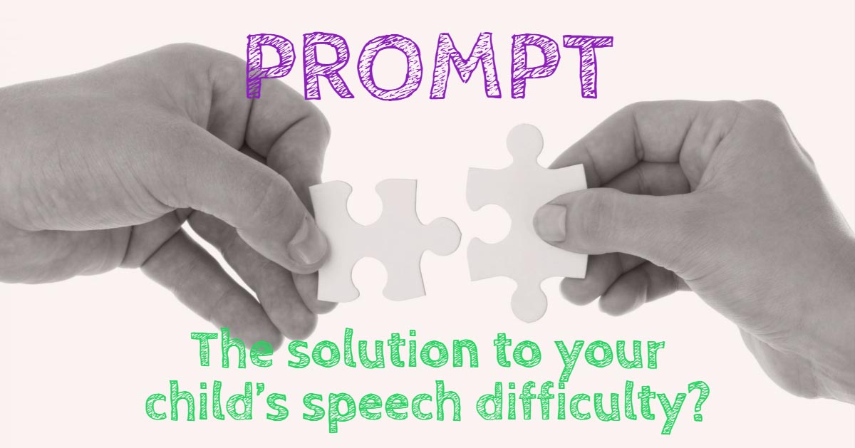 Graphic reading PROMPT, The solution to your child's speech difficulty? with two hands joining puzzle pieces