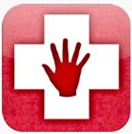Dexteria app icon with a red hand on a white cross
