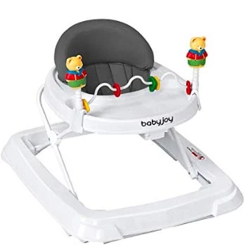 White and gray baby walker with toy bears