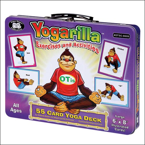 Yogarilla 55 card yoga deck in a purple tin with a cartoon gorilla