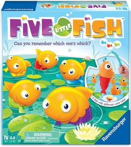 Five Little Fish memory game box with cartoon orange fish